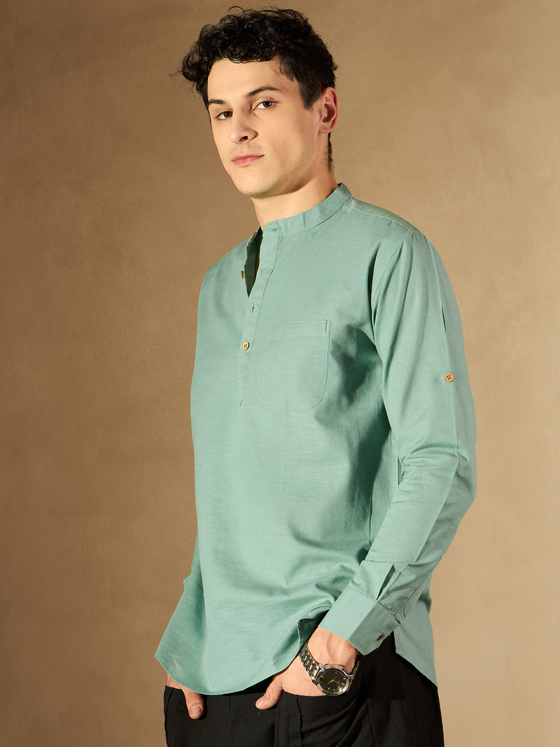 DENNISON Men Mandarin Collar Roll-Up Sleeves Kurta