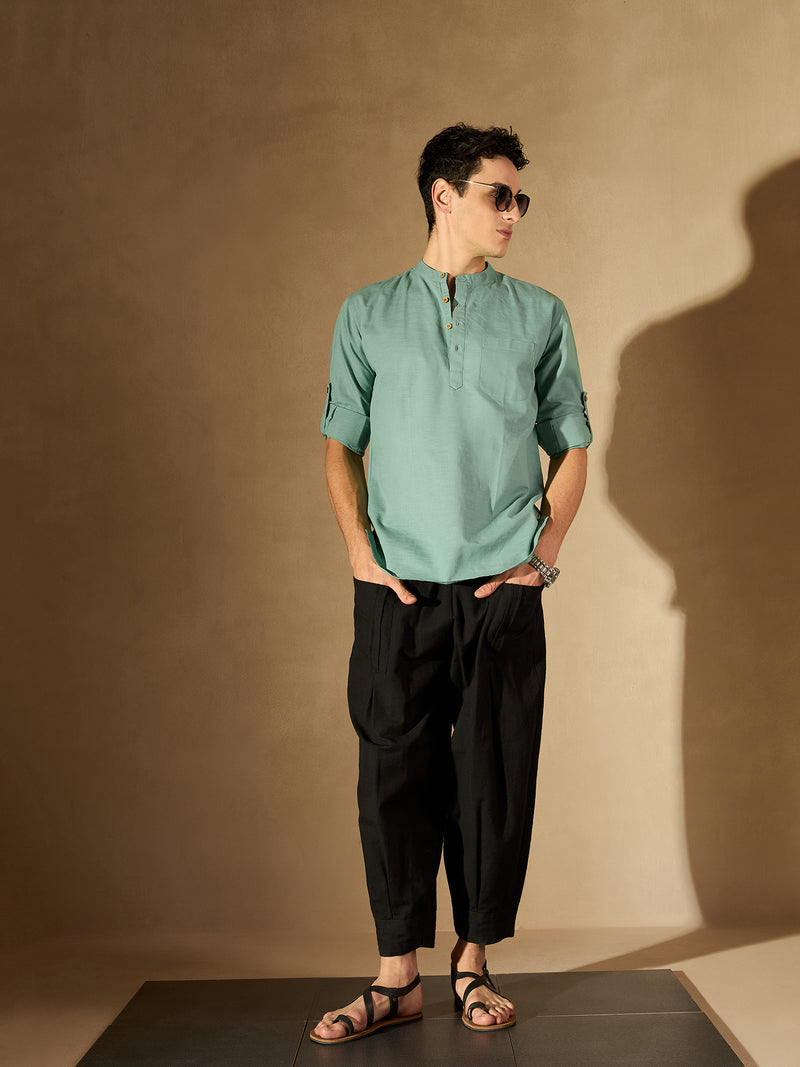 DENNISON Men Mandarin Collar Roll-Up Sleeves Kurta