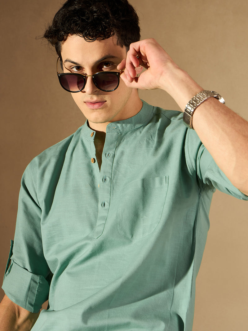 DENNISON Men Mandarin Collar Roll-Up Sleeves Kurta