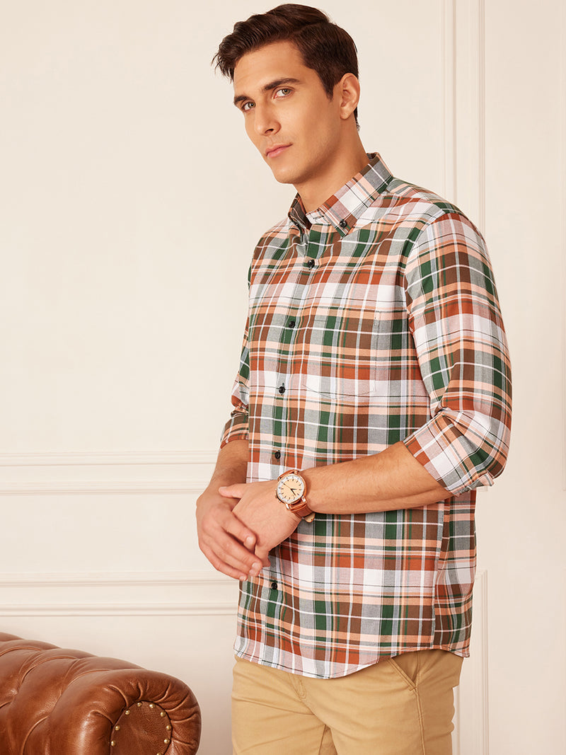 DENNISON Smart Tartan Checks Checked Button-Down Collar Casual Shirt