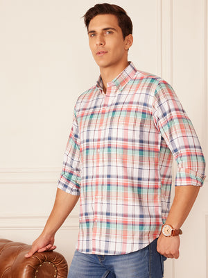 DENNISON Smart Regular Fit Tartan Checked Button-Down Collar Casual Shirt
