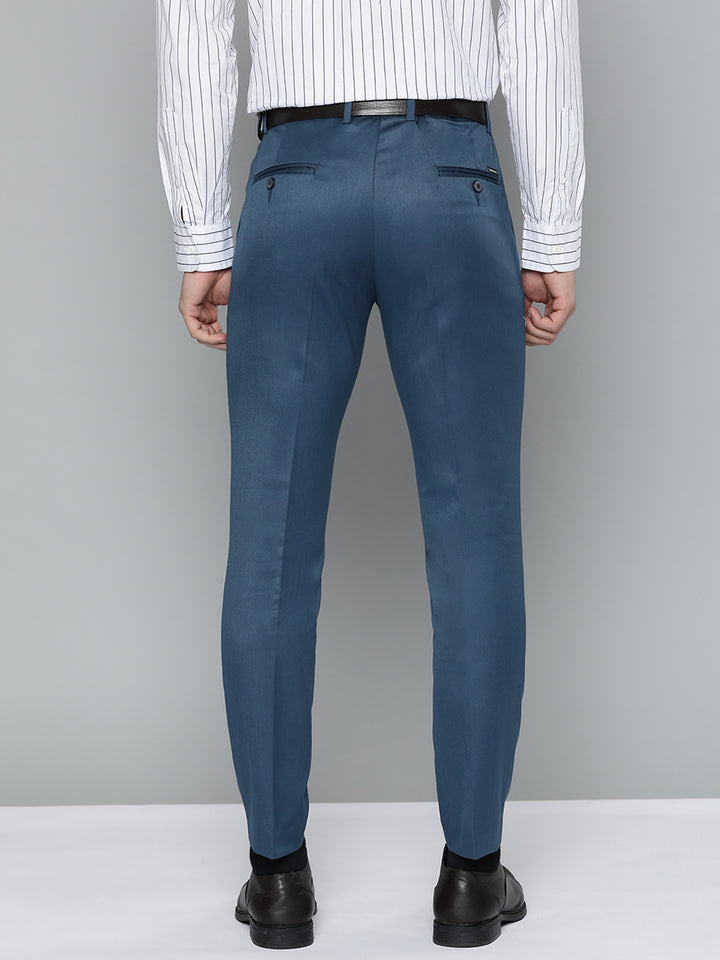 DENNISON Men Teal Blue Smart Tapered Fit Pleated Trousers