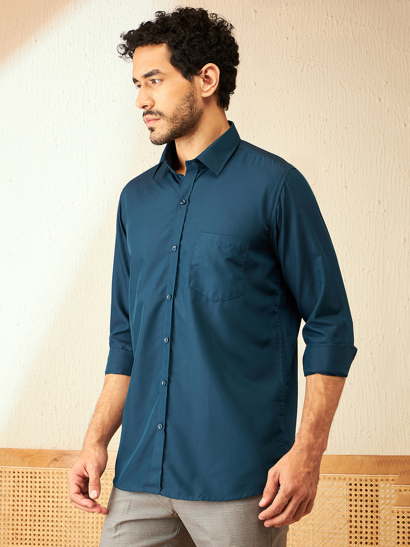 Teal Blue: Classic Regular Fit Solid Formal Shirt