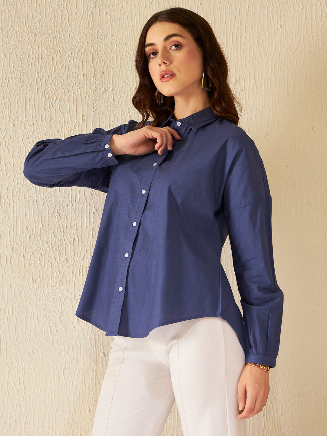 DENNISON Women Blue Smart Boxy Opaque Casual Shirt