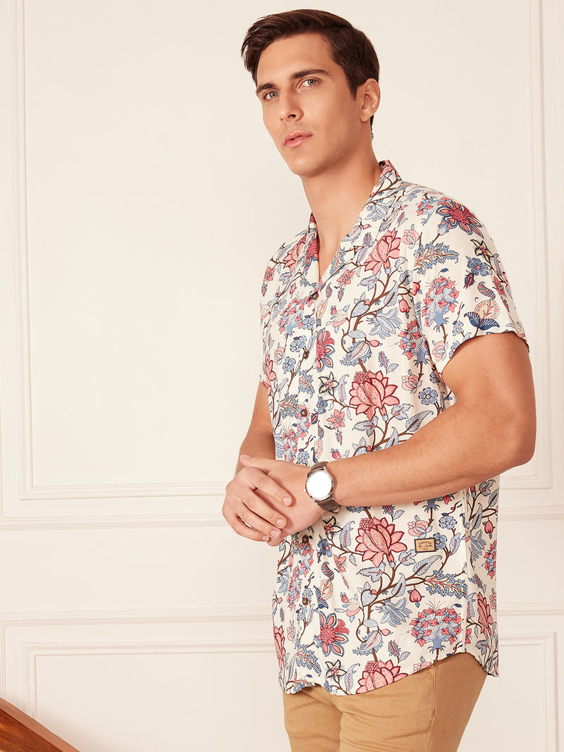 DENNISON Men White Block Printed Shirt