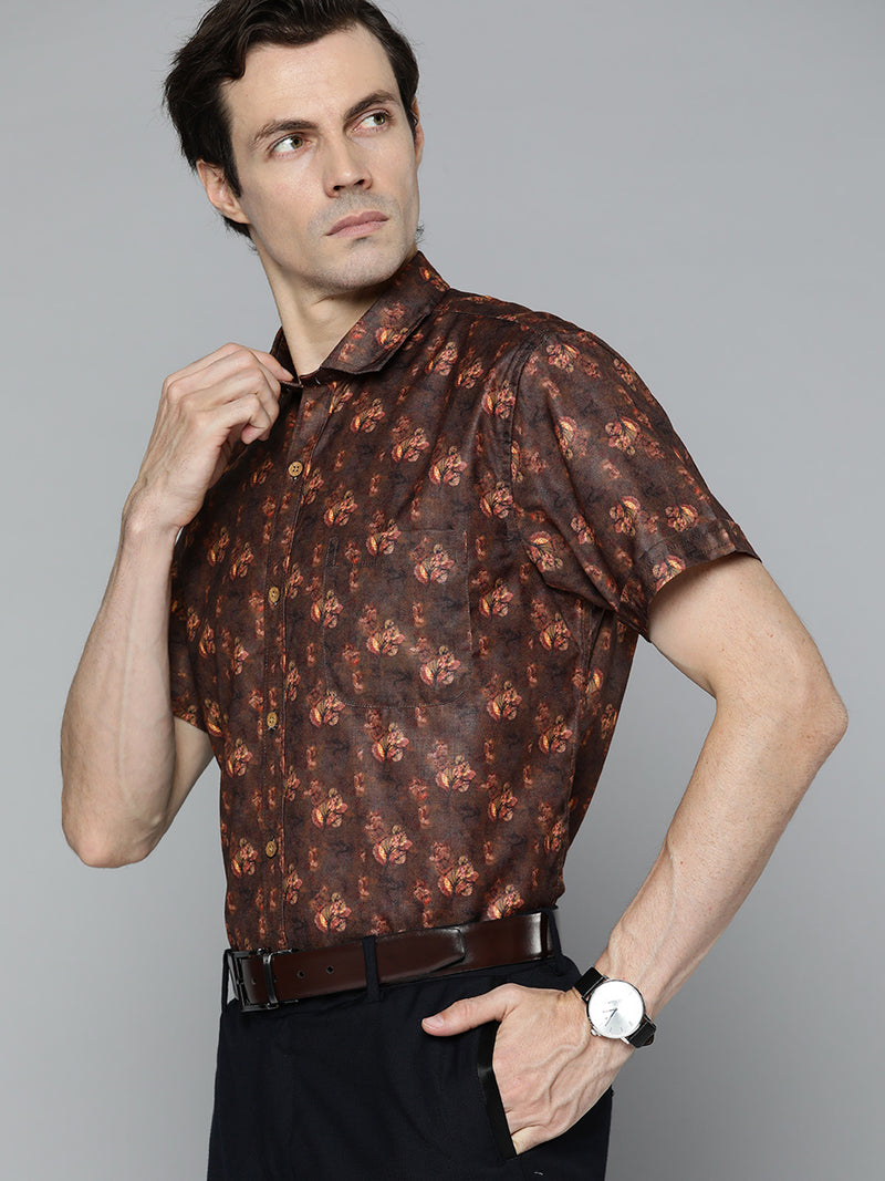 DENNISON Men Brown Comfort Fit Floral Print Casual Shirt