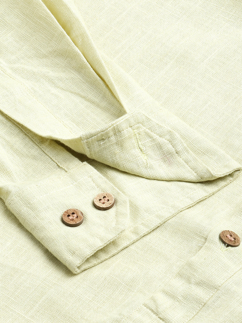 Lime Green: Band Collar Short Kurta