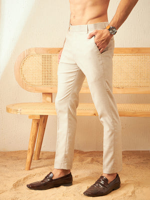 DENNISON Smart Tapered Fit Easy Wash Beige Trousers
