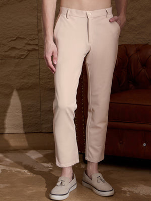 Beige: Textured Stretchable Chinos