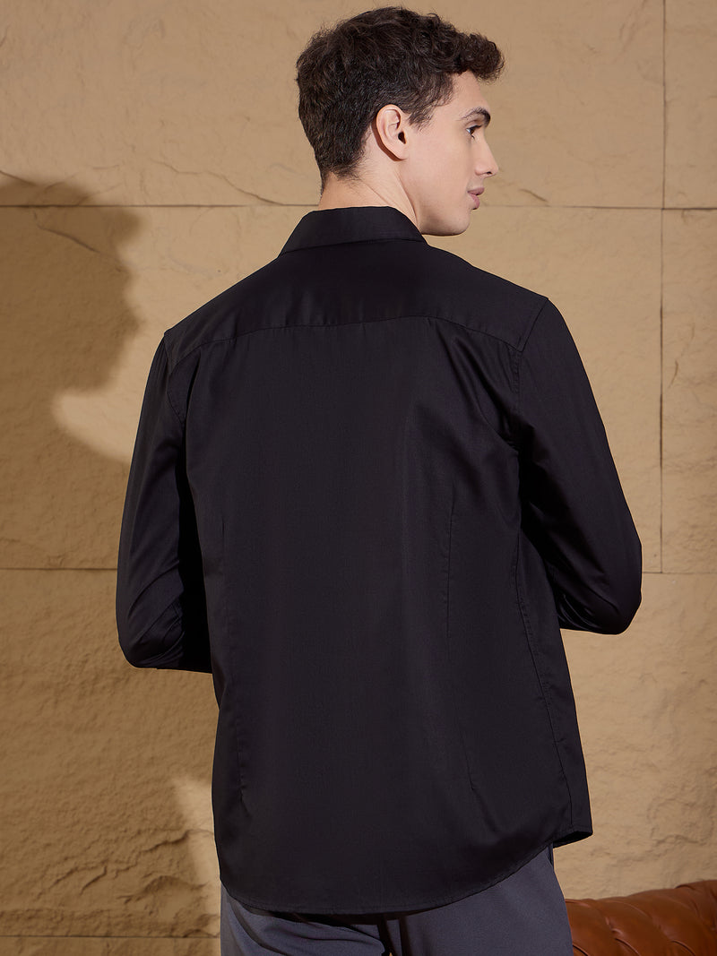 Black: Full Sleeves Embroidery Shirt