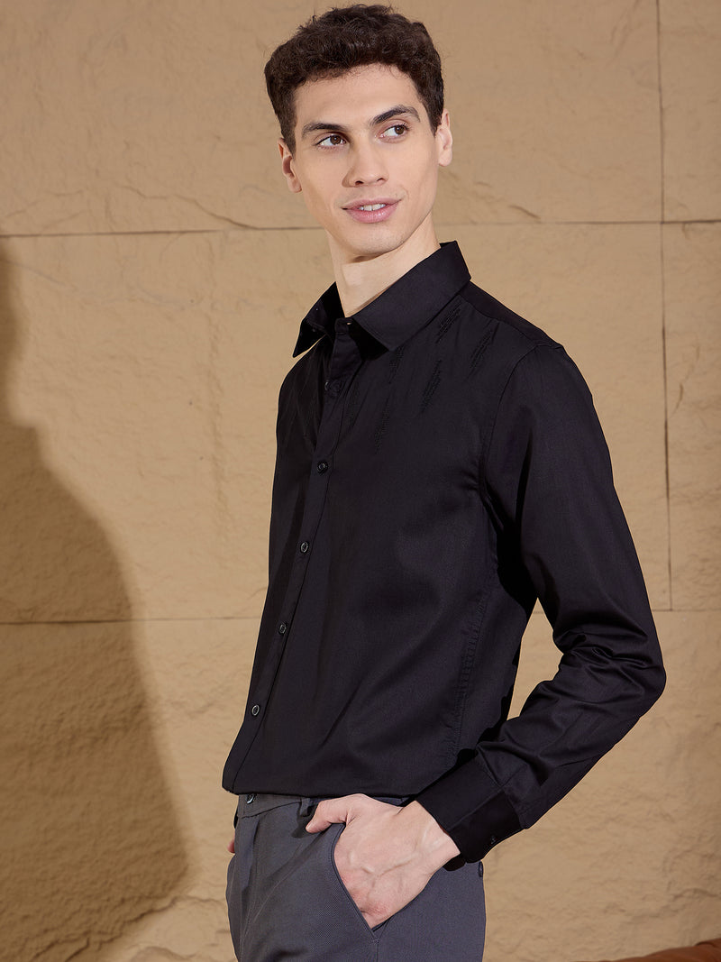 Black: Full Sleeves Embroidery Shirt