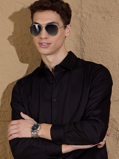 Black: Full Sleeves Embroidery Shirt