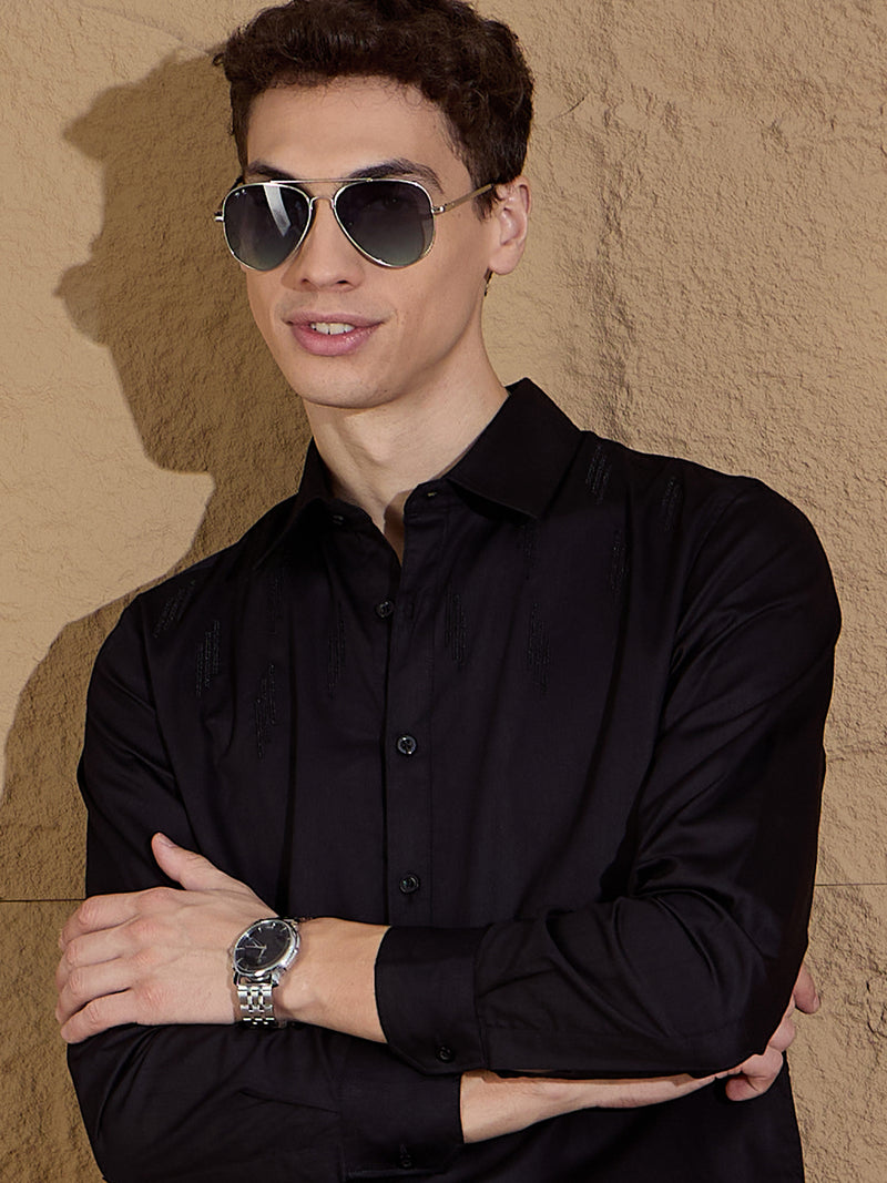Black: Full Sleeves Embroidery Shirt