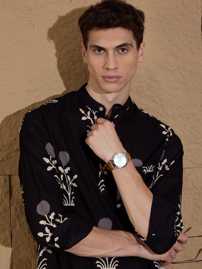 Black and Cream: Ethnic Motifs Print Sustainable Kurta