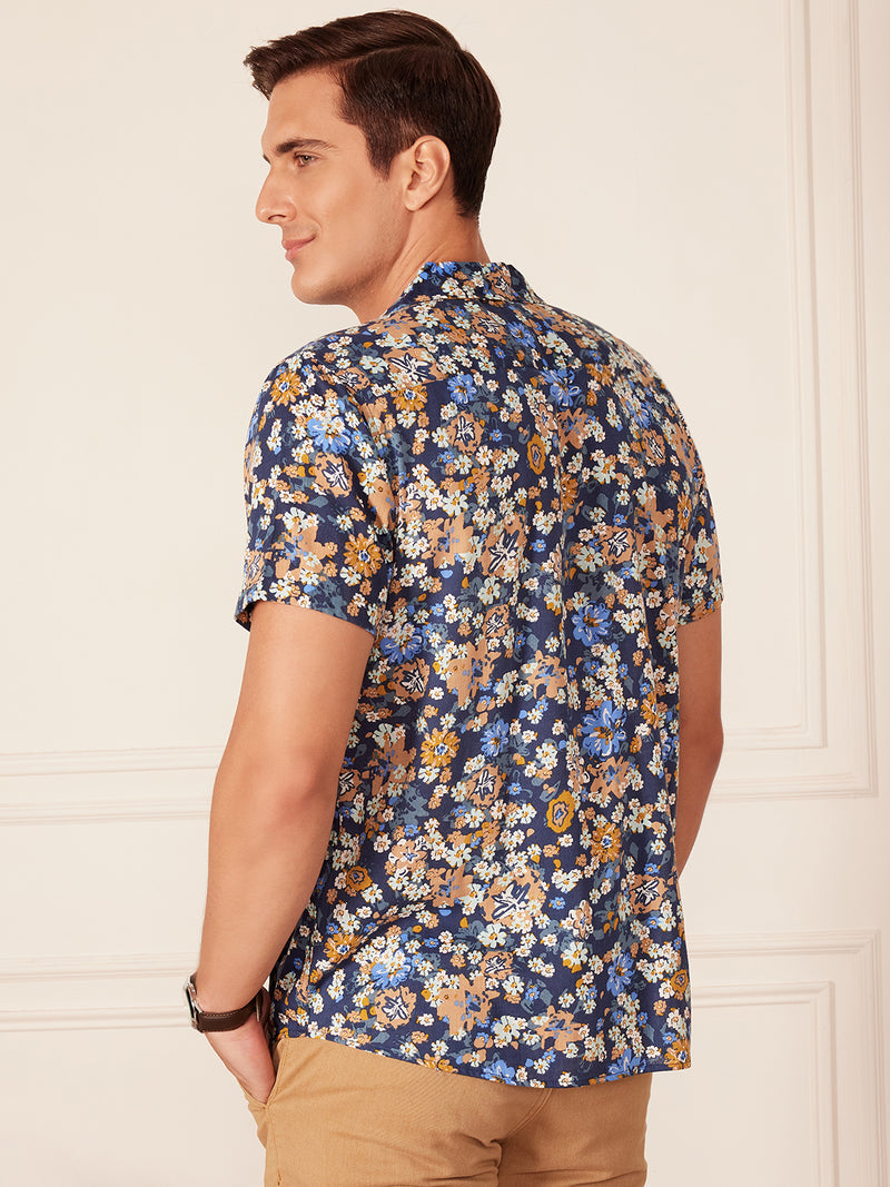 DENNISON Dennison Navy Blue and Beige Color Cuban Collar Shirt