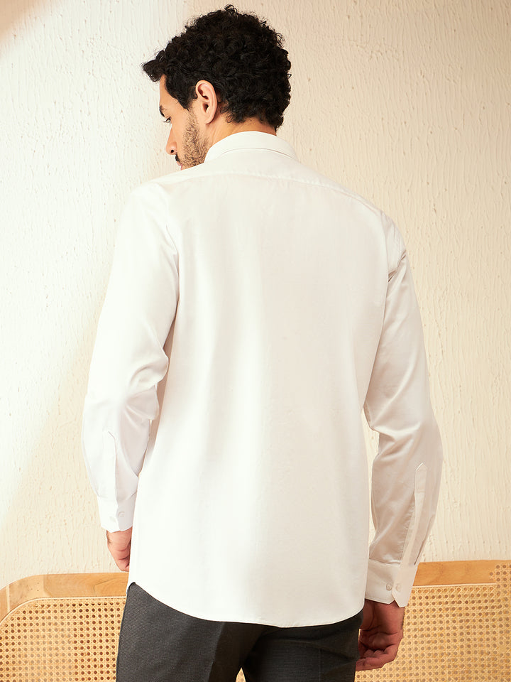 DENNISON White Smart Spread Collar Cotton Formal Shirt