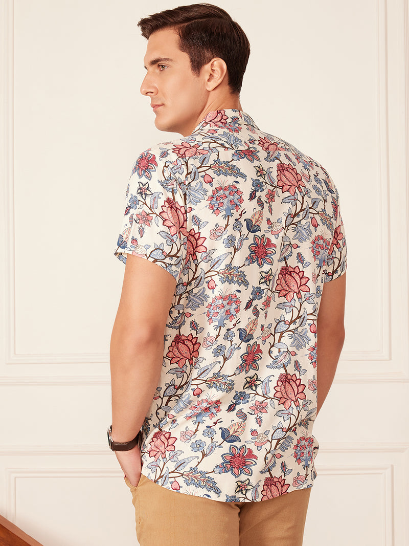 DENNISON Men White Block Printed Shirt