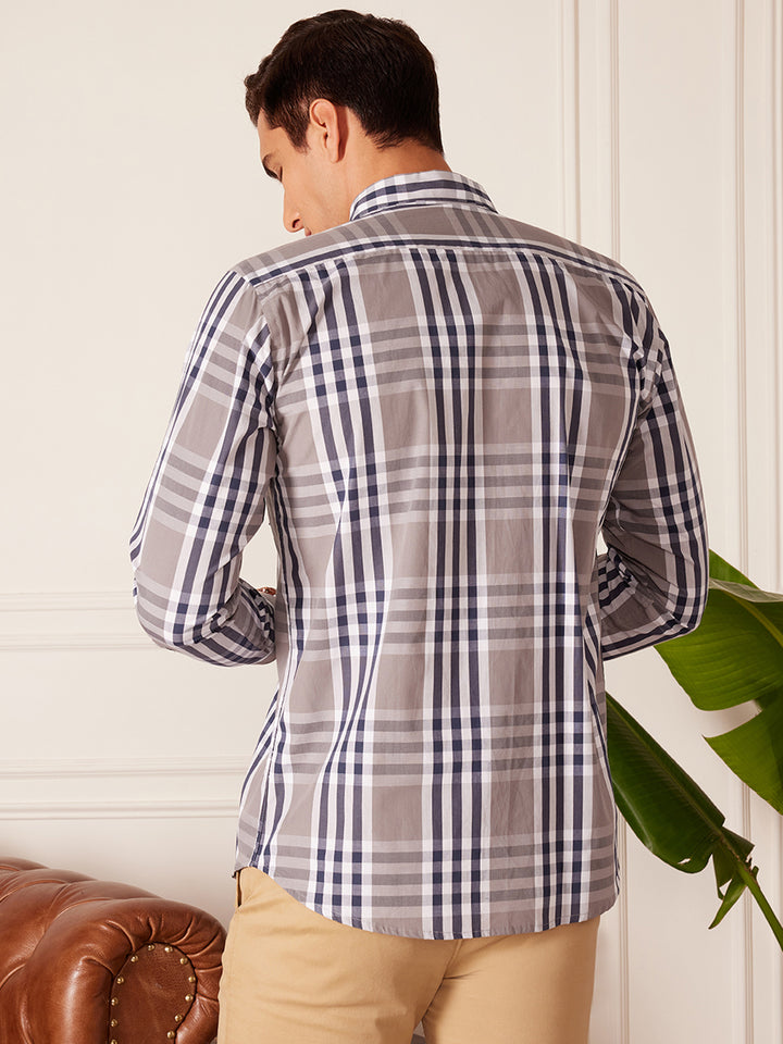 DENNISON Smart Tartan Checks Checked Button-Down Collar Cotton Casual Shirt