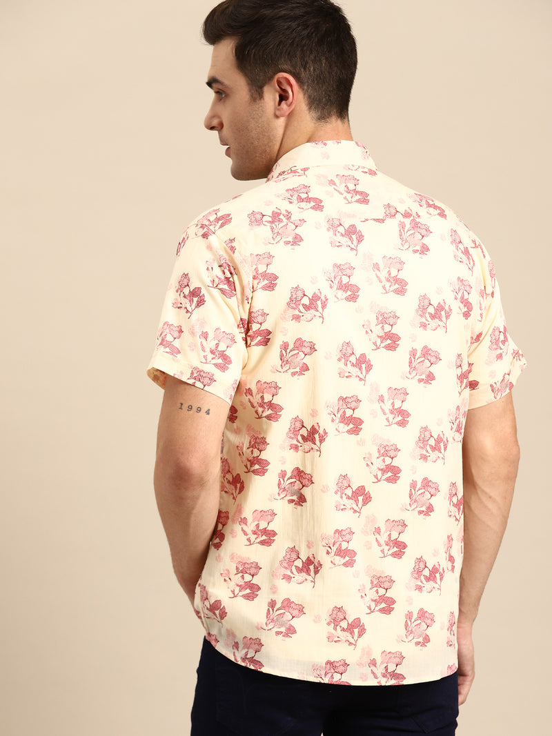 Peach: Half Sleeves Block Printed Shirt