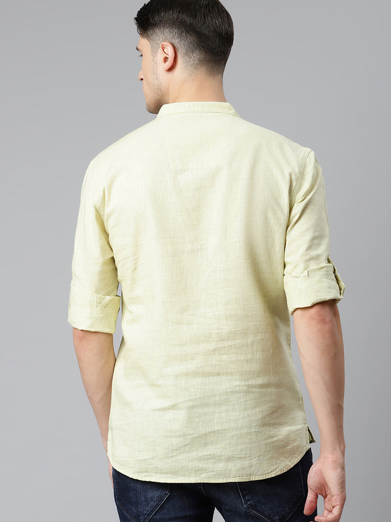 Lime Green: Band Collar Short Kurta