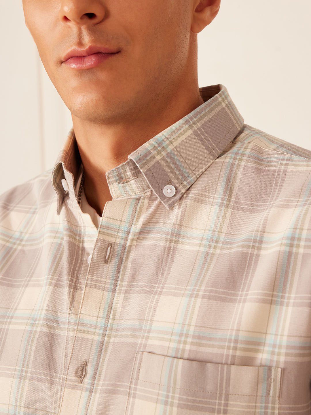 DENNISON Smart Tartan Checked Button-Down Collar Casual Shirt