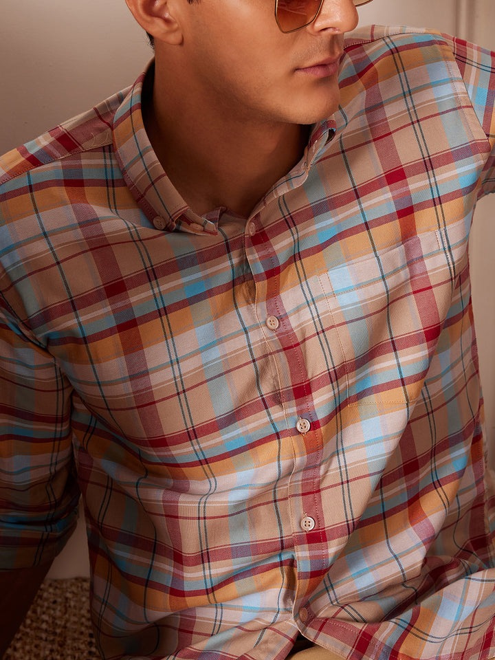 DENNISON Smart Tartan Checked Button-Down Collar Casual Shirt