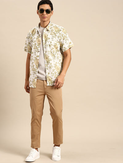 White: Half Sleeves Block Printed Shirt