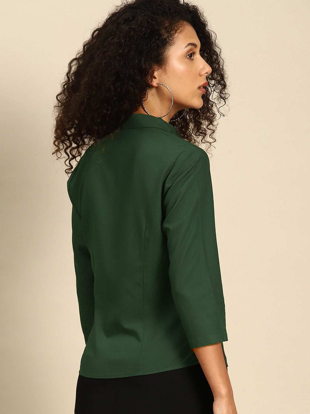 DENNISON Women Olive Green Smart Slim Fit Opaque Casual Shirt