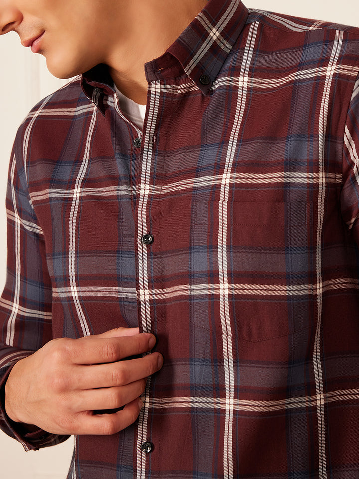 DENNISON Smart Tartan Checks Checked Button-Down Collar Casual Shirt