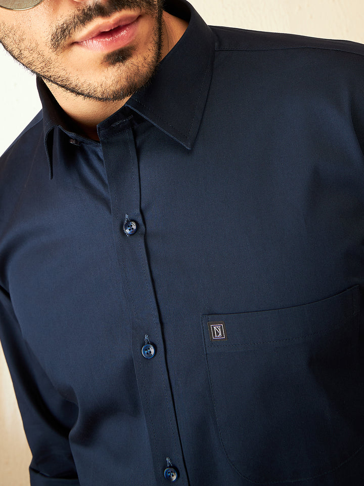 DENNISON Navy blue Smart Spread Collar Cotton Formal Shirt