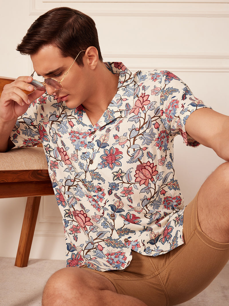 DENNISON Men White Block Printed Shirt