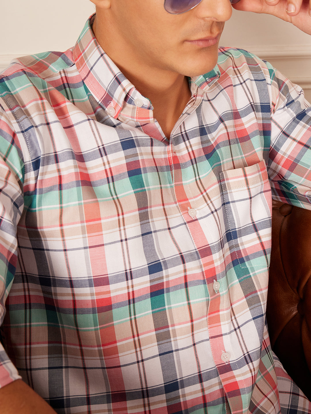 DENNISON Smart Regular Fit Tartan Checked Button-Down Collar Casual Shirt