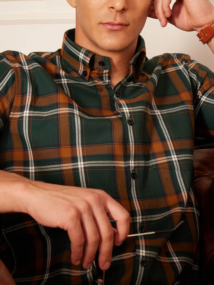 DENNISON Smart Tartan Checks Checked Button-Down Collar Casual Shirt