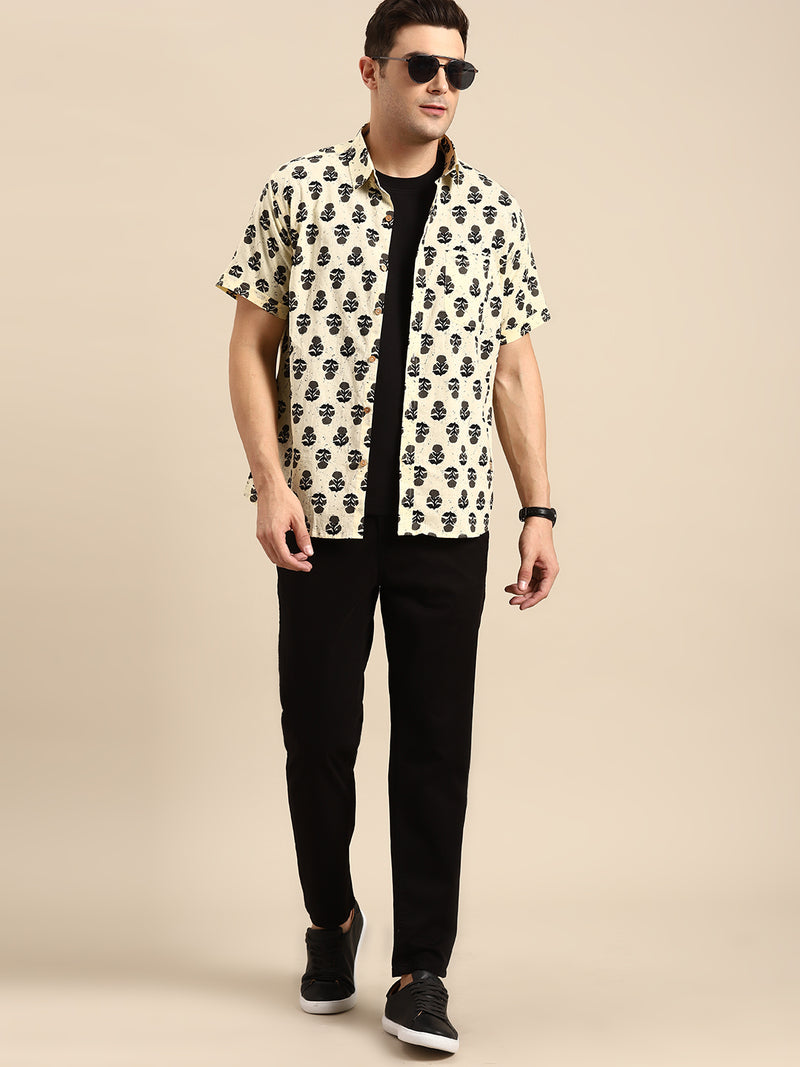 DENNISON Men Yellow Block Printed Shirt