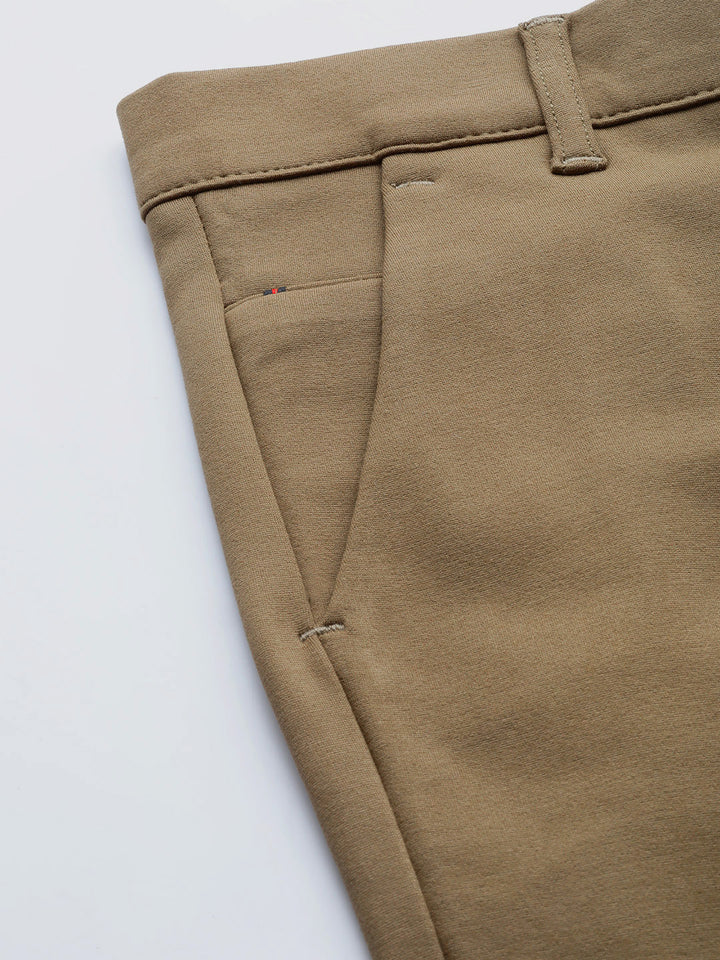 DENNISON Men Khaki Smart Tapered Fit Easy Wash Chinos Trousers