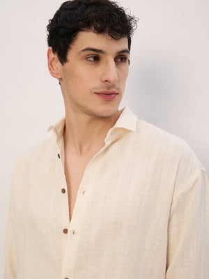Beige: Self Design Shirt