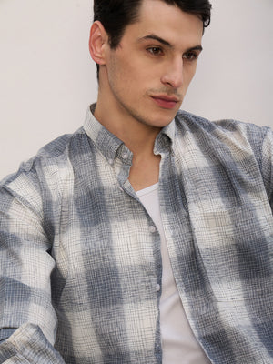 Grey & White: Full Sleeves Checkered Shirt