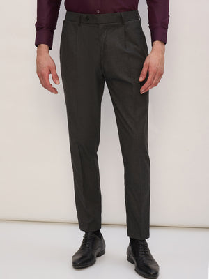 Charcoal Grey: Tapered Fit Pleated Trousers
