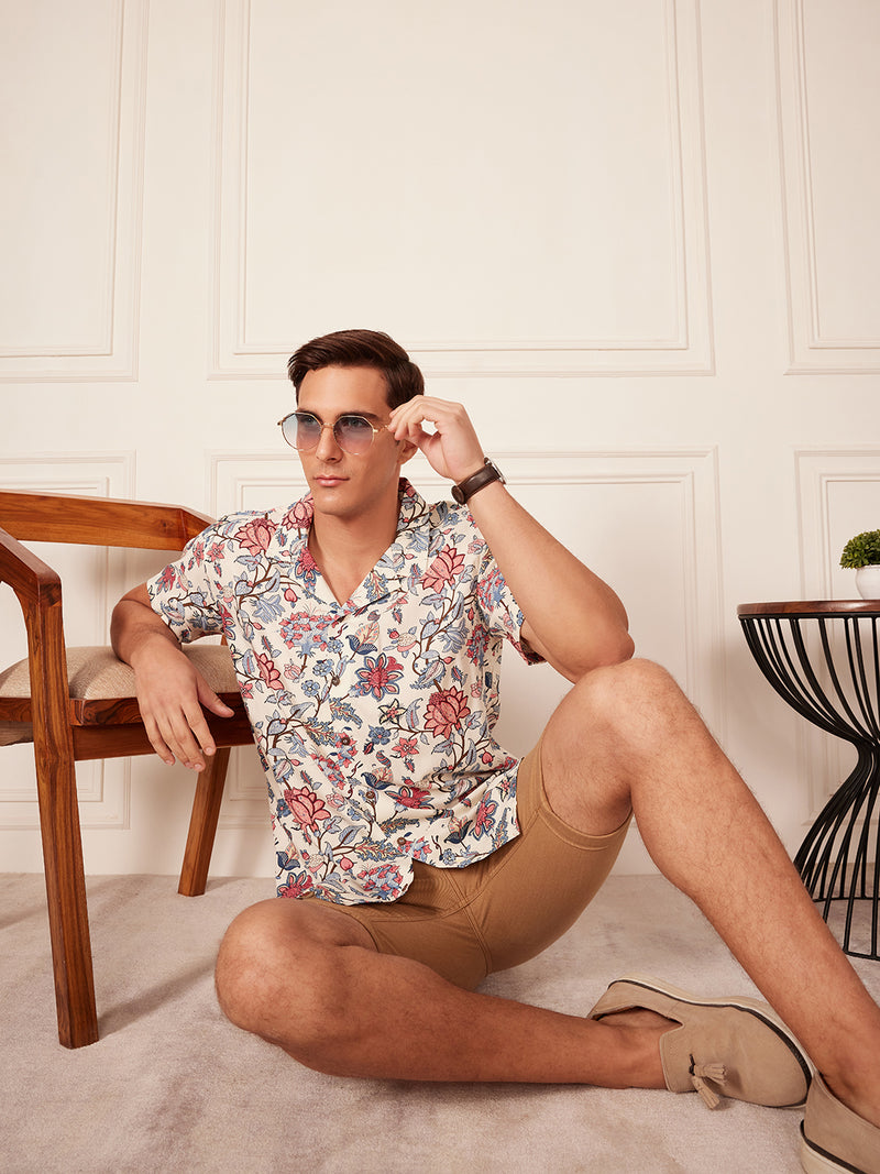 DENNISON Men White Block Printed Shirt