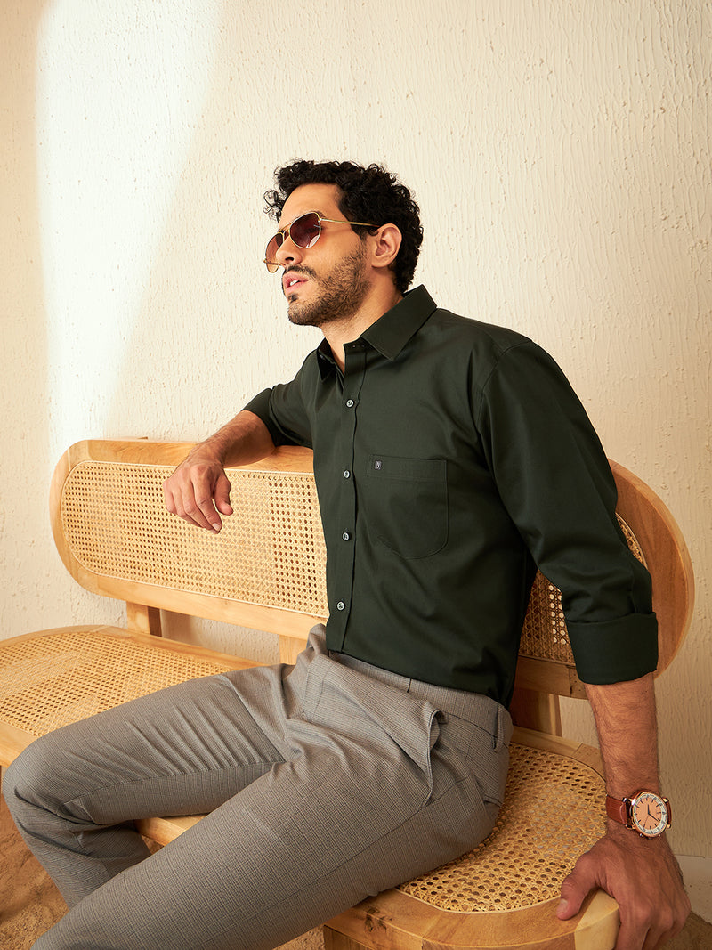 Olive Green: Cotton Formal Shirt