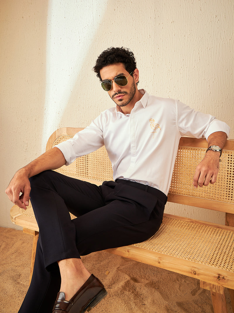 White: Full Sleeves Smart Spread Collar Casual Shirt