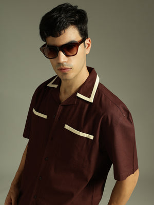 Brown & Cream: Double Pocket Oversized Cotton Shirt