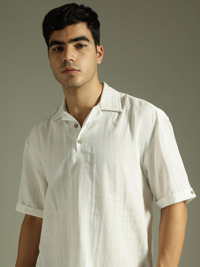 White: Half Sleeves Muslin Oversized Kurta Shirt