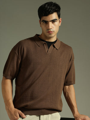 Choco Grey: Relaxed Semi Sheer Polo T-Shirt