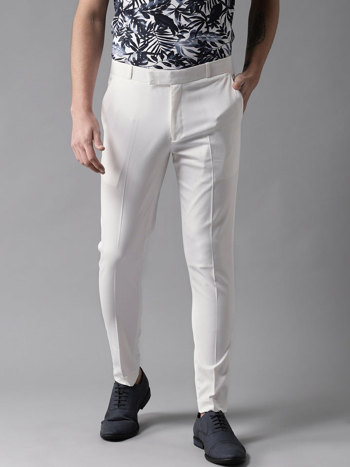 DENNISON Men White Smart Tapered Fit Cropped Trousers