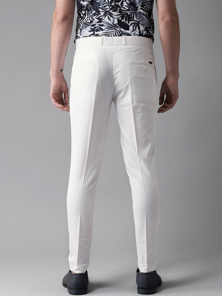 DENNISON Men White Smart Tapered Fit Cropped Trousers