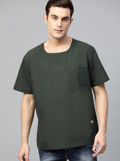 Avocado Green: Comfort Fit Short Kurta