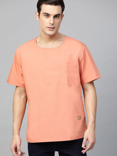 Peach-Coloured: Comfort Fit Short Kurta