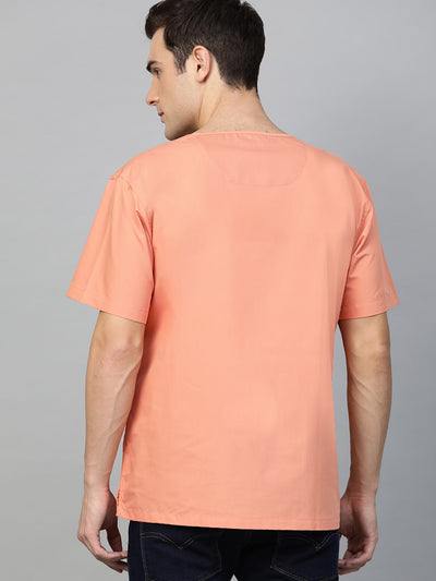 Peach-Coloured: Comfort Fit Short Kurta