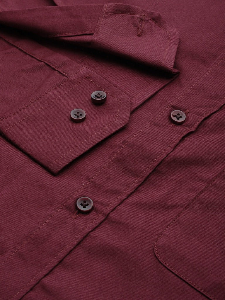 DENNISON Men Maroon Smart Slim Fit Water & Stain Repellent Solid Casual Shirt